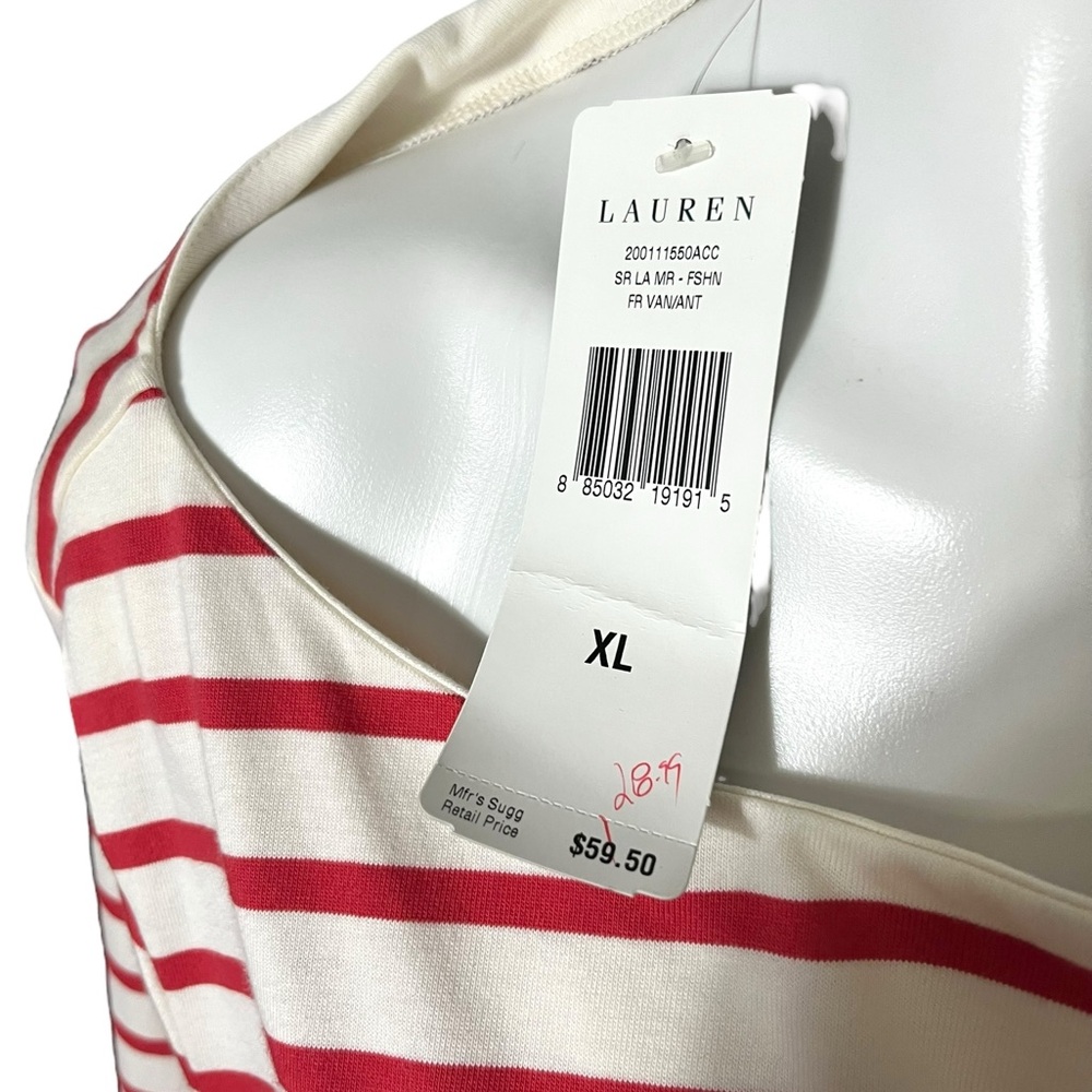 Lauren Ralph Lauren Striped Top Size X Large Red/Cream - Picture 5 of 5